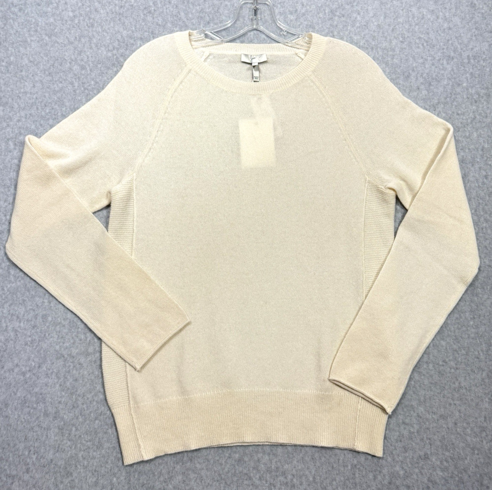 Joie 100% Cashmere Crew Neck Sweater Sz L Cream Old Money Quiet Luxury New $278